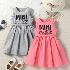 2pcs Toddler Girls Sleeveless Letter & Heart Graphic Cotton Dress