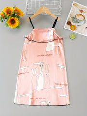 Girl's Rabbit Graphic Camisole Dress Kids Nightgown
