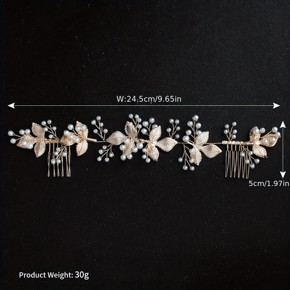 Leaf & Faux Pearl Hair Comb Bridal Wedding Headwear Hair Styling Accessory