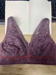 Leaf Pattern Lace Wireless Bra Zip Front Intimates Lingerie