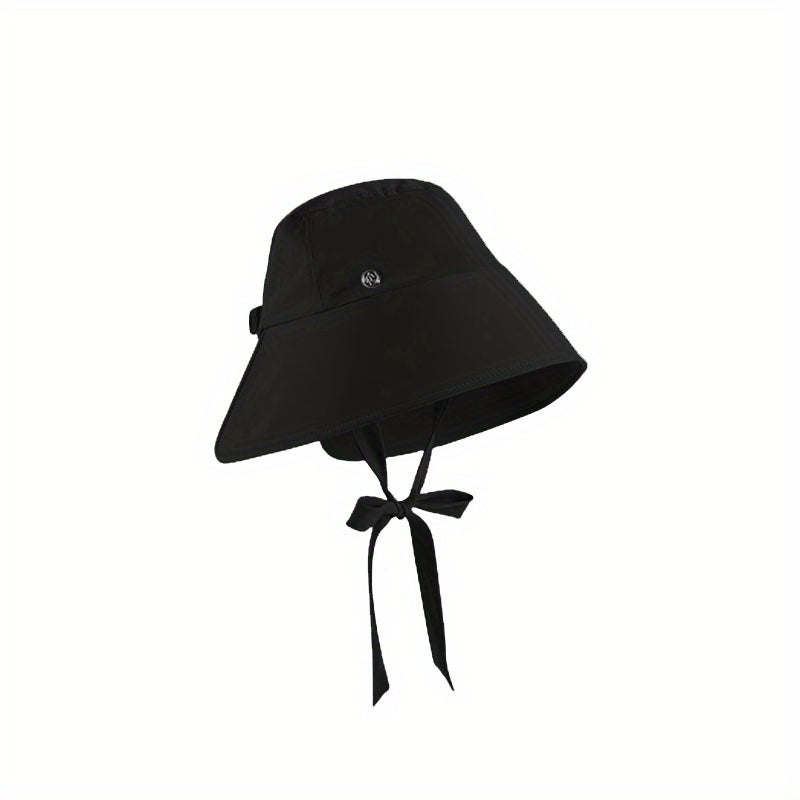 Ribbon Lace Up Bucket Hats Solid Ponytail Sun Hat Summer UV Protection
