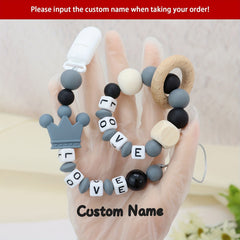 2pcs Personalized Baby Grey Dummy Clip Baby Accessories With Name