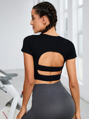 Solid Short Sleeves Crop Tops Quick Drying Round Neck T shirt Women's Activewear