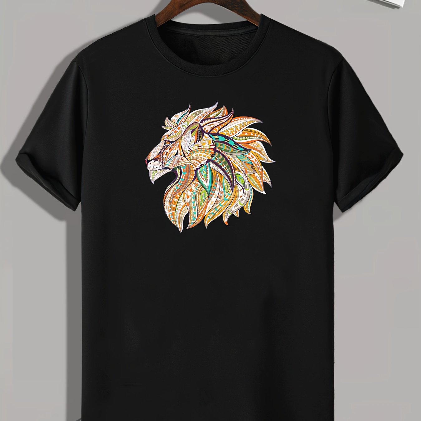 Art Style Lion Pattern Print Men's Comfy Sports T-shirt