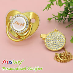 Personalized Glitter Crystal Pacifier & Clip with Name for Baby Gift