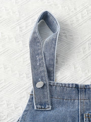 Girls Denim Overalls Rompers Button Loose Fit Jumpsuit