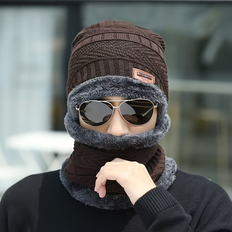Winter Warm Velvet Knitted Hat Neck Cover Unisex Fashionable Windproof