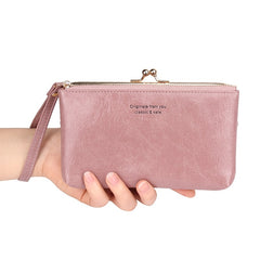 Women's Compact Bifold Wallet Vintage Zipper Kiss Lock Coin Purse