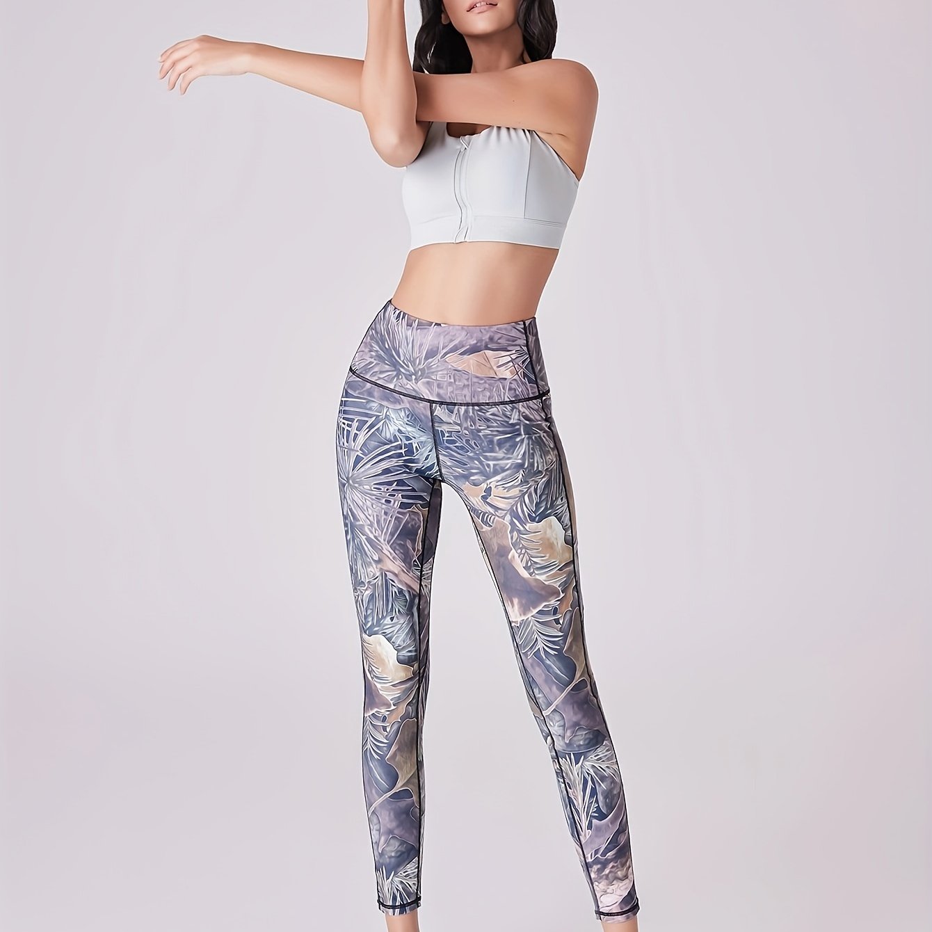 Printed High Waist Yoga Leggings Quick Dry Cropped Pants