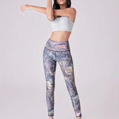 Printed High Waist Yoga Leggings Quick Dry Cropped Pants