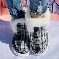 Women's Checkered Pattern Fluffy Boots Outdoor Comfort Short Boots
