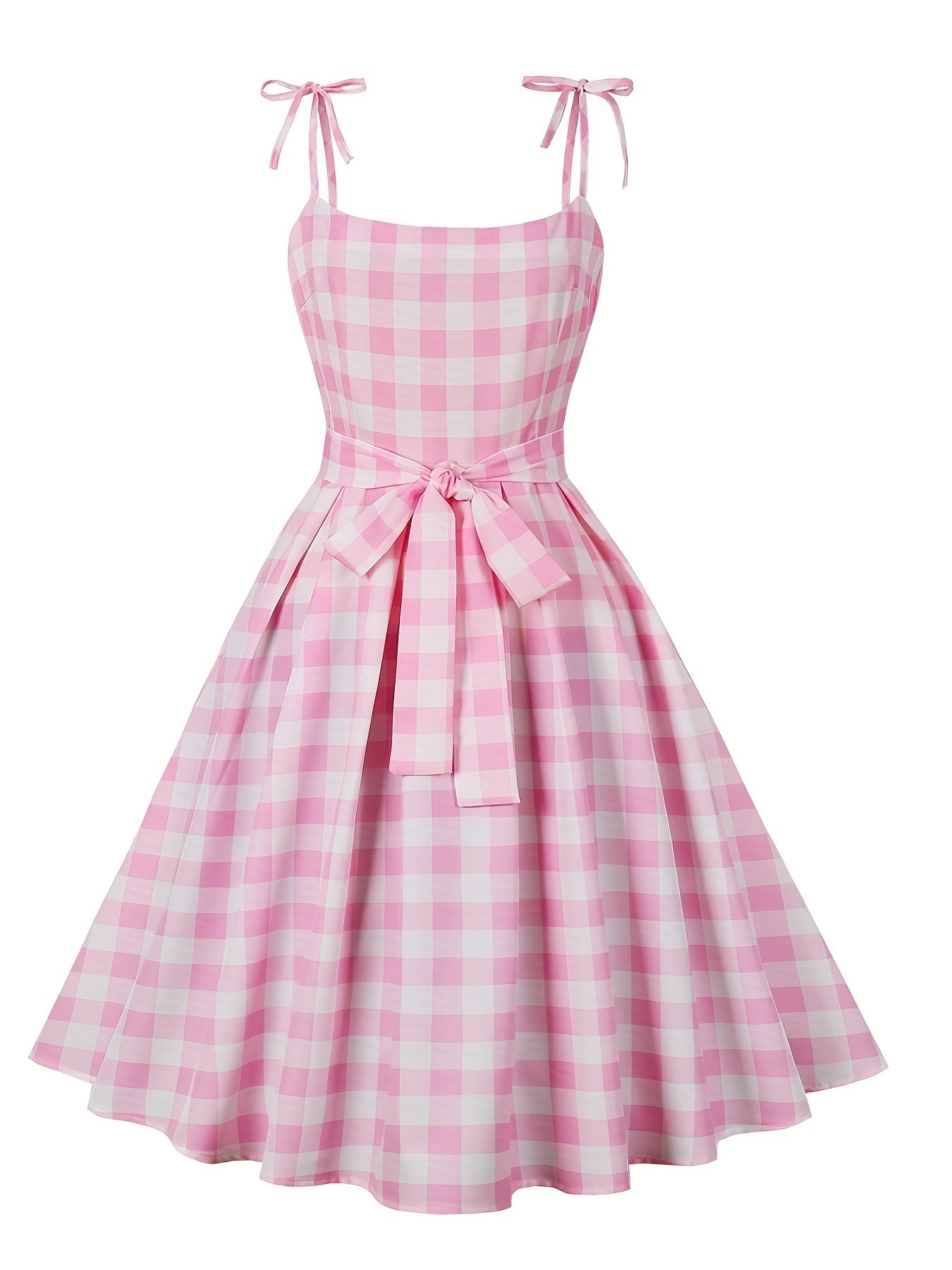 Plus Gingham Tie-Shoulder Cami Dress with Belt