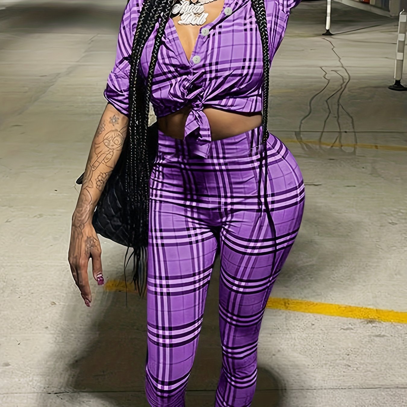 Plaid Print Shirt & Leggings Outfit Set