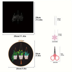 3pcs Green Plants Cactus Embroidery Kit with Hoop 20.07cm