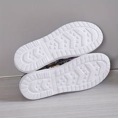Colorful Skull Pattern Canvas Slip On Loafers Halloween Shoes