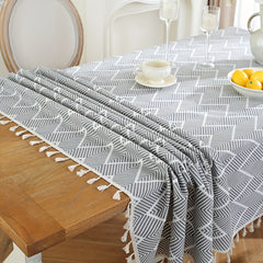 Boho Geometric Wave Pattern Tablecloth European Style Cotton Linen Rectangular