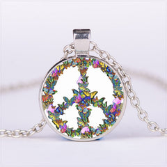 Peace Sign Pattern Butterfly Pendant Necklace