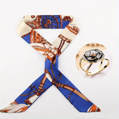 2pcs Set Skinny Scarf & Scarf Ring Long Ribbon Neckerchief Twilly Scarf