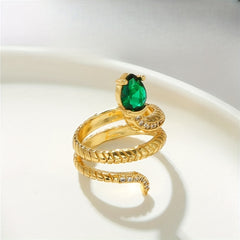 Snake Brass CZ Inlaid Ring Golden Finger Jewelry Decor
