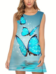 Butterfly Print Sleeveless Dress Casual Tank Dress For Spring & Summer