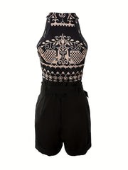 Floral Print Tank Top & Shorts Set with Belt Outfit