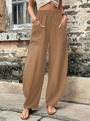 Elastic Waist Wide Leg Pants With Pockets Women's Clothing