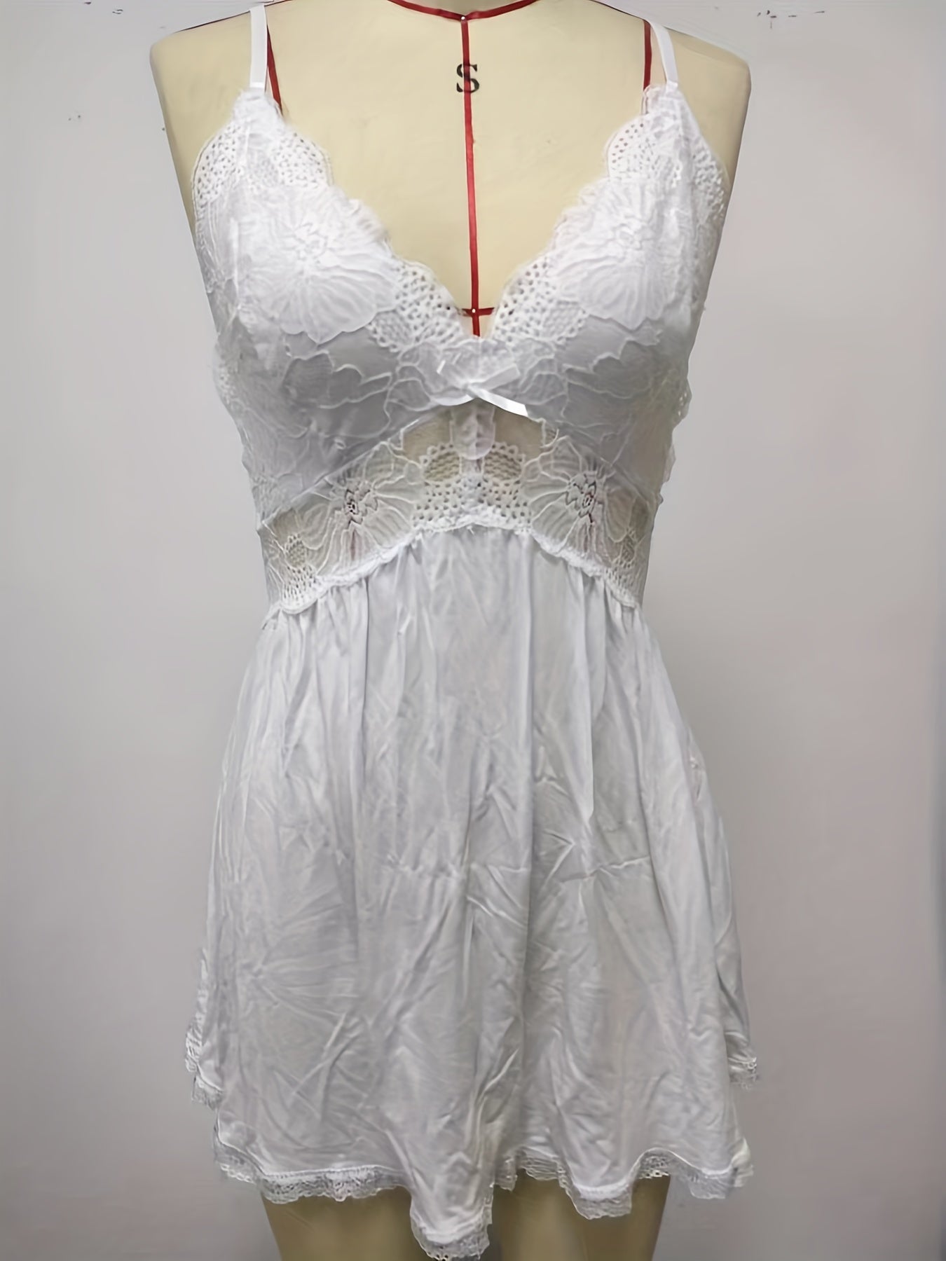 Sexy Contrast Lace Slip Dress Deep V Backless Babydoll Women's Lingerie