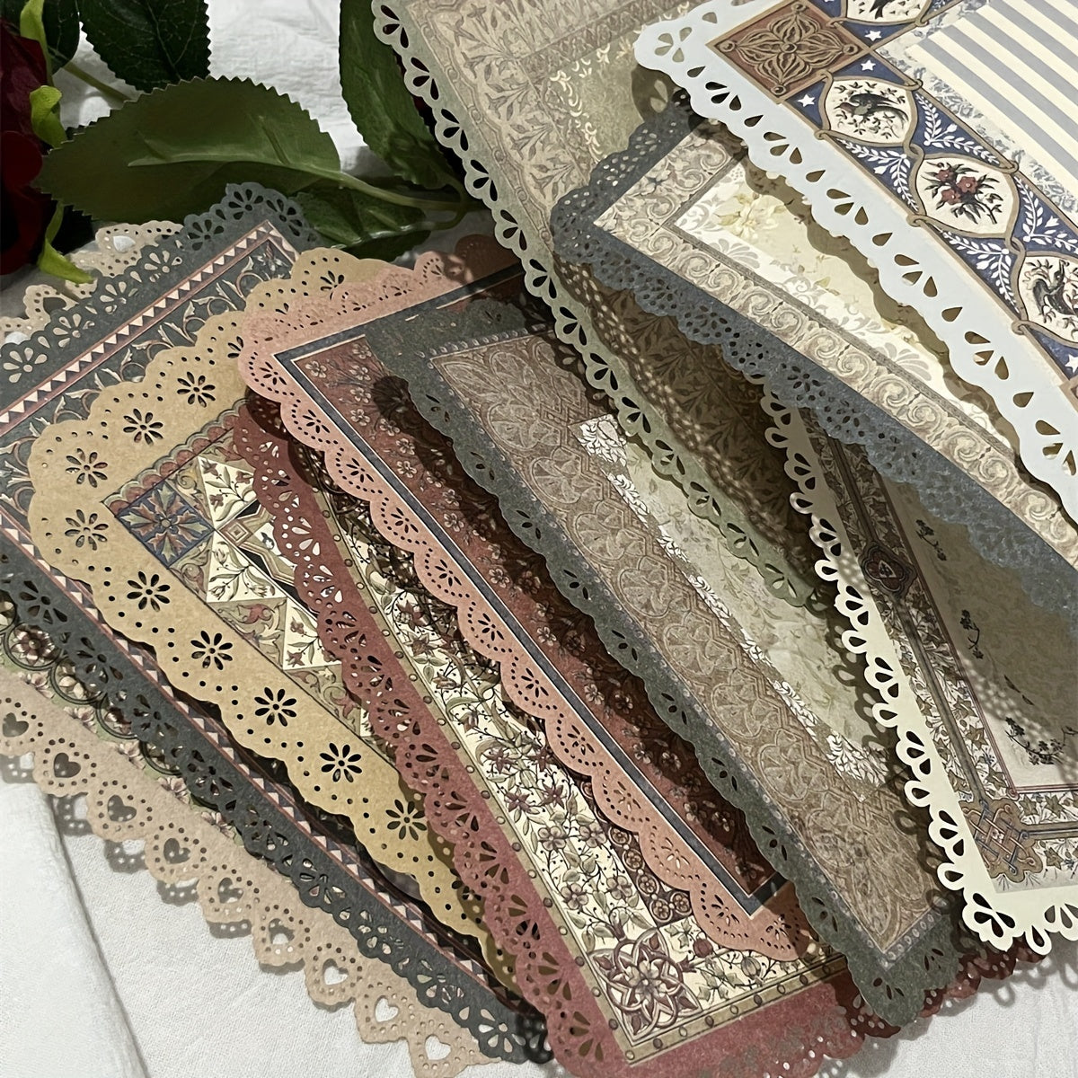 10 Sheets Retro Flower Window Hollow Lace Journal Decorative Paper
