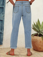Floral Pattern Straight Jeans Non Stretch Denim Pants