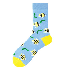3 Pairs Men's Printed Mid Calf Socks, Breathable & Sweat Absorbent