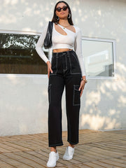 Contrast Seam Stitch Flap Pocket Denim Pants