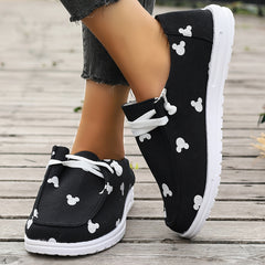 Cartoon Print Lace Up Boat Shoes Low Top Slip On Lightweight Canvas Shoes