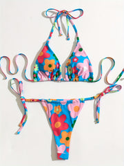 Floral Print Halter 2 Piece Bikini Swimsuit Sexy Swimwear for Women