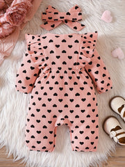 Infant Baby Girl Love Ruffle Long Sleeve Jumpsuit Newborn Bow Romper