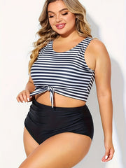 Modest Tankini Set Women's Plus Knot Front Crop Top Swimsuit