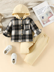 Plaid Hoodie Set Long Sleeve Top & Pants For Baby Boys