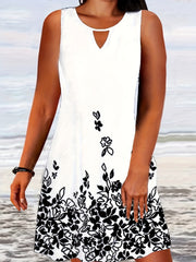 Floral Print Round Neck Cut Out Tank Dress