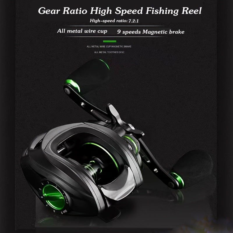 Far Throwing Baitcasting Reel 7:2:1 Metal Fishing Reel w/ 9 Gears