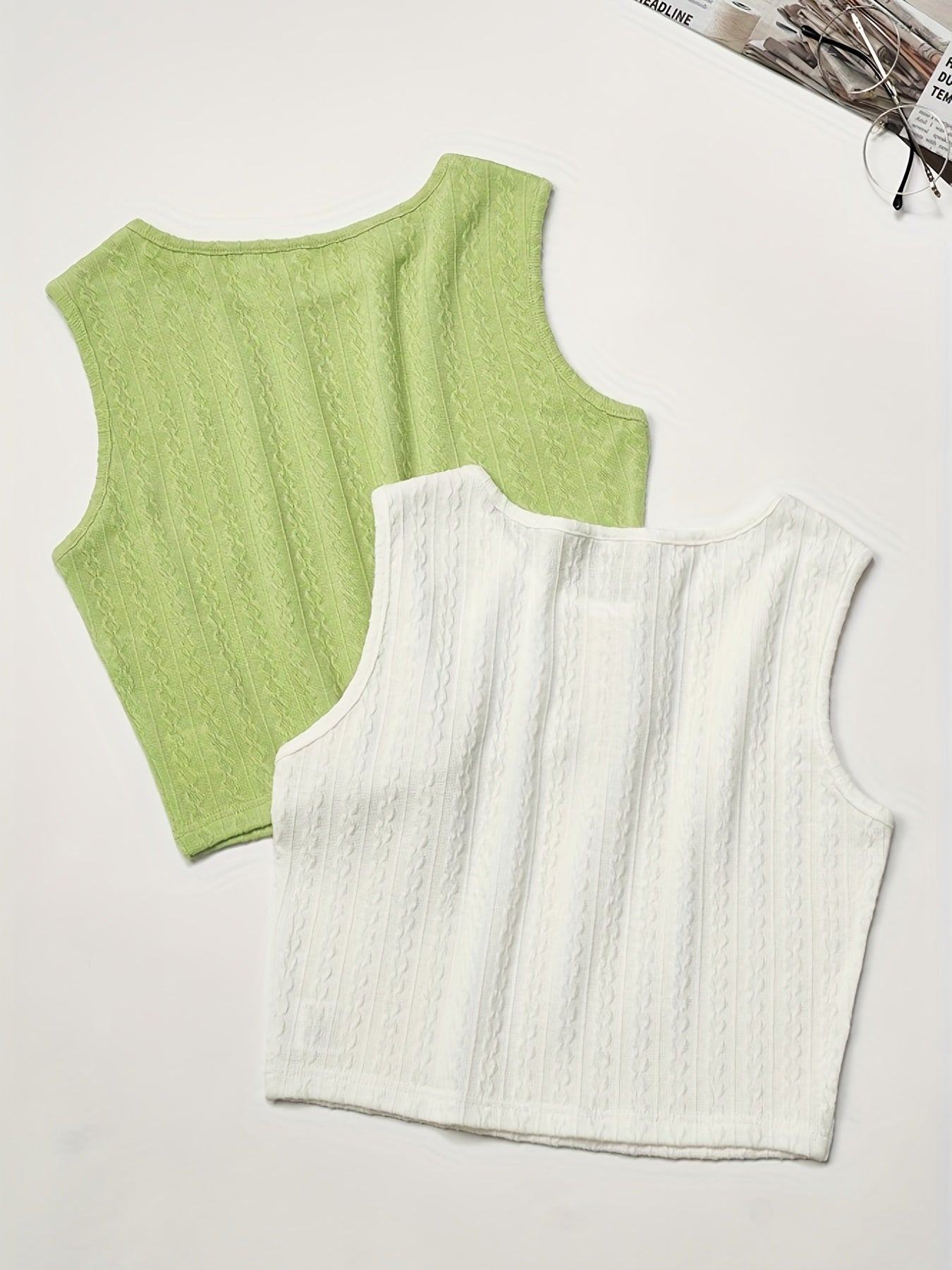 Textured 2pcs Tank Top Sleeveless Summer Women's Clothing