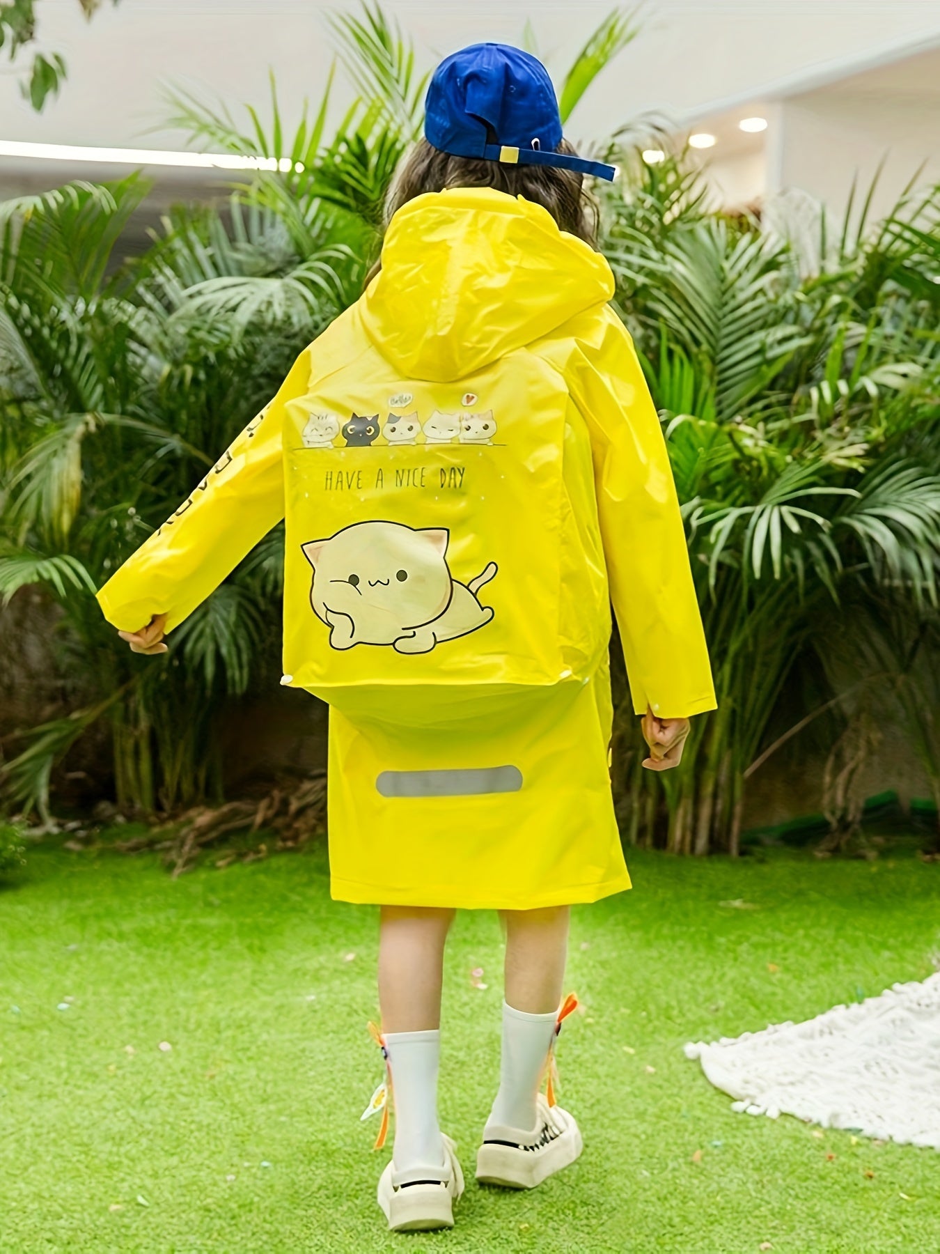 Waterproof Cat Graphic Raincoat Poncho Girls Boys School Gift