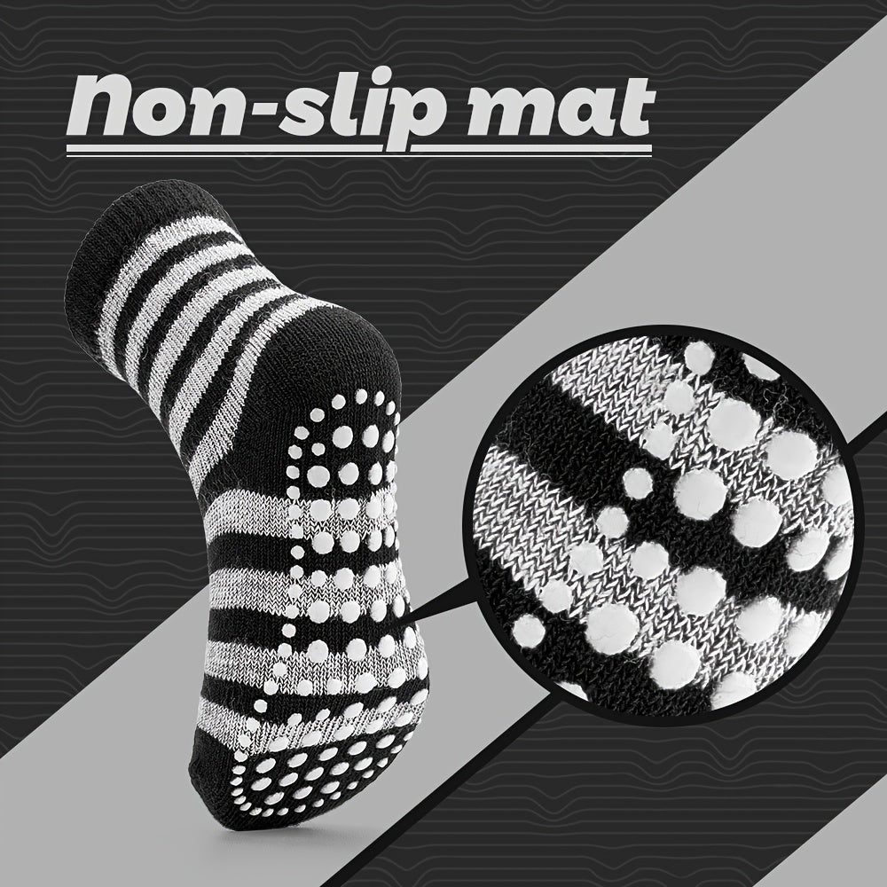 Kids Non Slip Striped Crew Socks, 5 Pairs