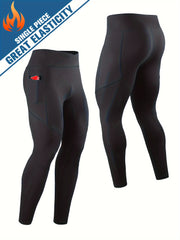 Men's Solid Pocket Leggings Compression Pants For Outdoor Running