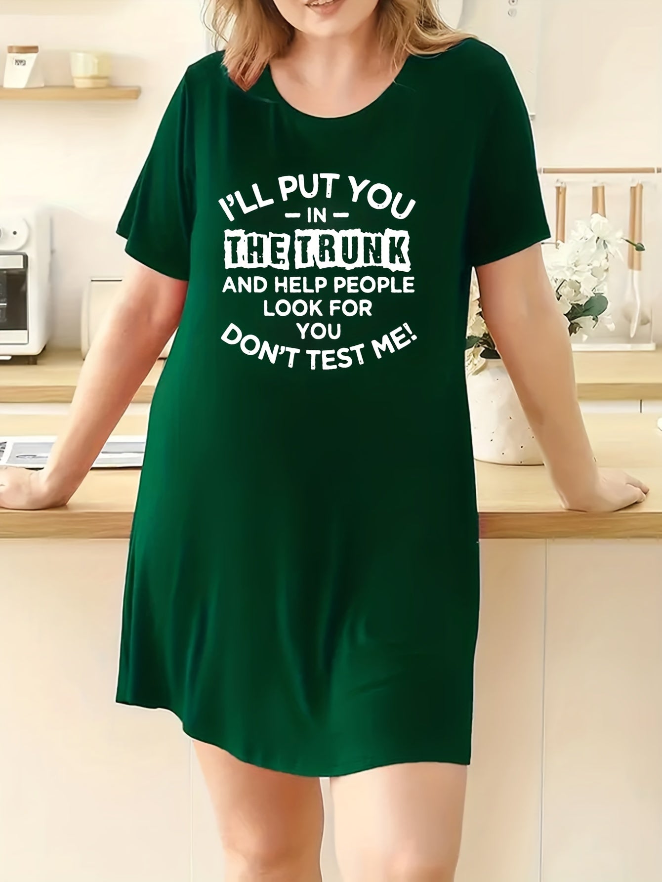 Slogan Print Round Neck Sleep Dress