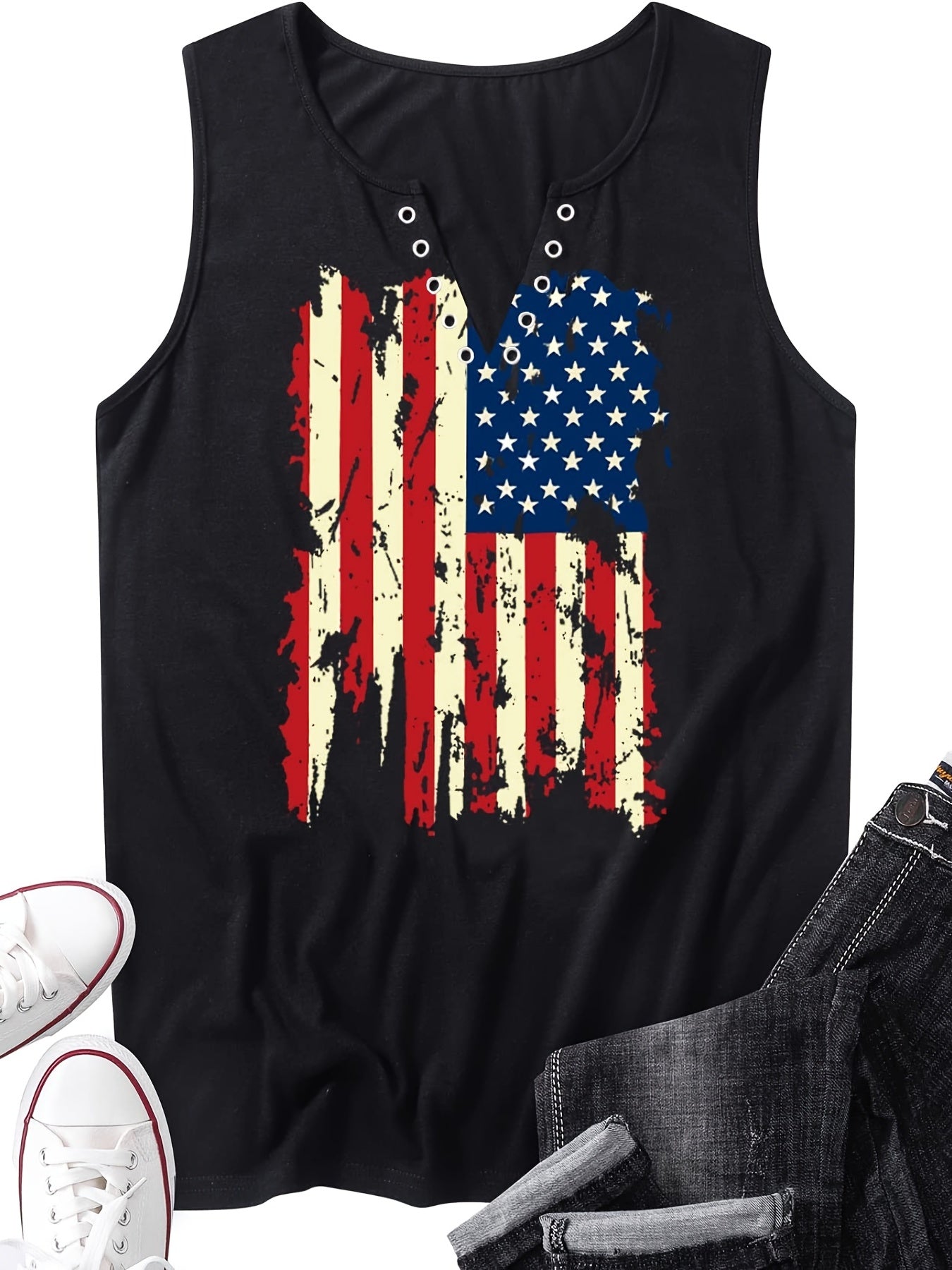 Print V Neck Tank Top for Women