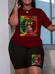 Juneteenth Print Summer Casual T Shirt & Biker Shorts Set