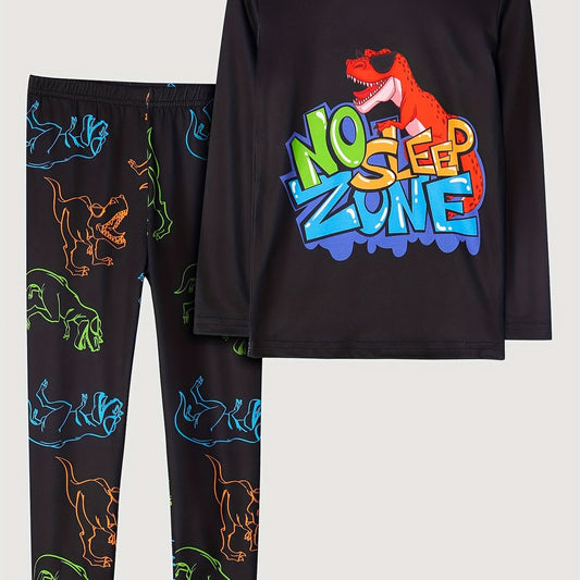 Boy's Dinosaur Pajama Set Long Sleeve Top & Pants