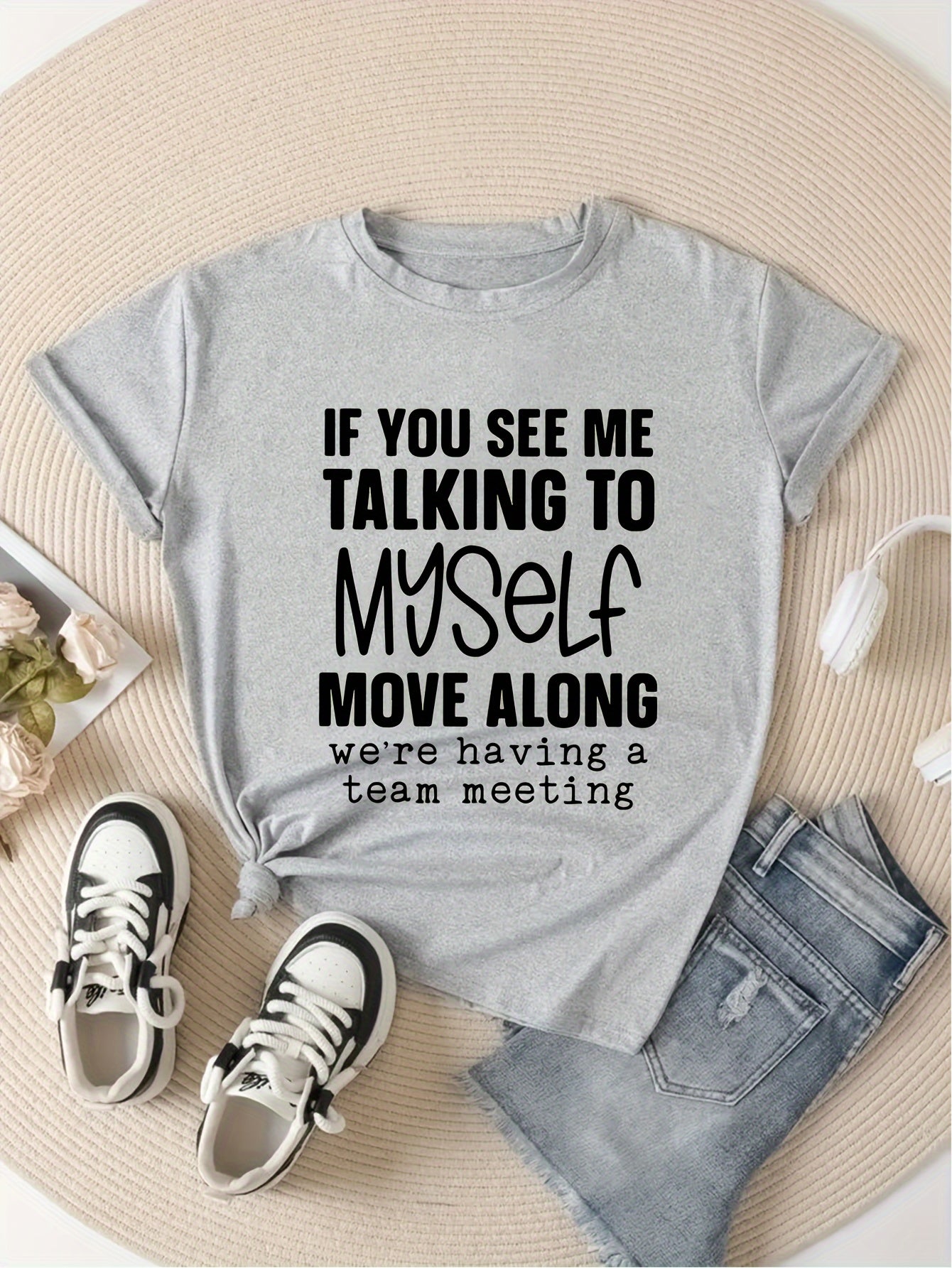 Printed Round Neck T-shirt Short Sleeves Sports Top Women's Activewear