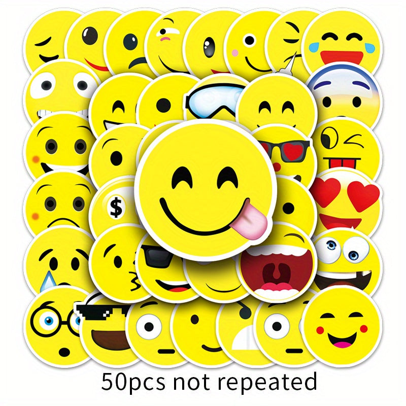50pcs Smiling Face Stickers Waterproof Luggage Graffiti Motorcycle Car