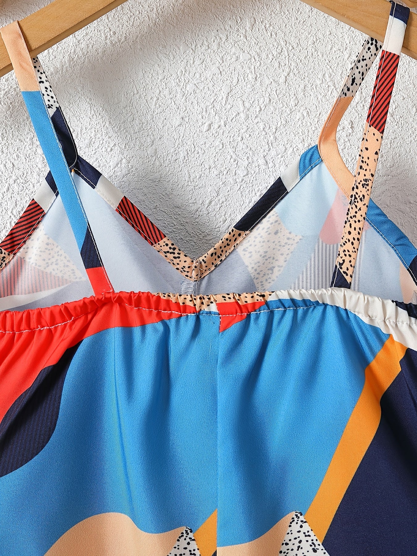 Toddlers Abstract Graphic V neck Cami Rompers Jumpsuits For Beach Vacation