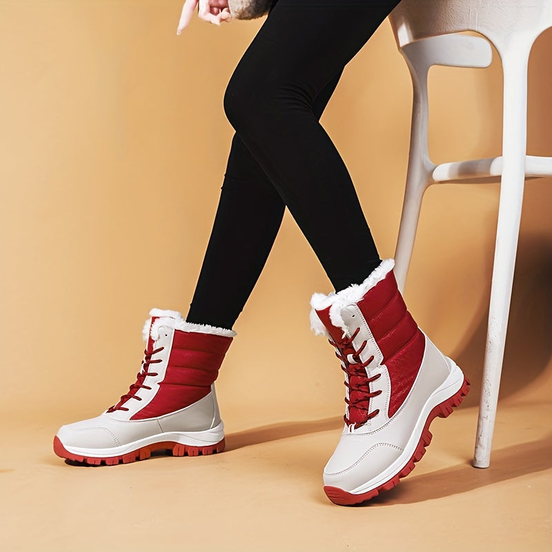Red Plush Lined Thermal Snow Boots Soft Winter Shoes